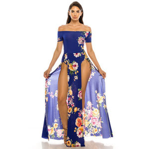 "Tulum" Floral Print Built-In Bodysuit Maxi Dress